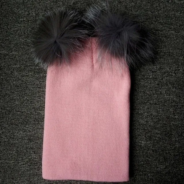 Double Fur Pompom Beanie with Removable Ball