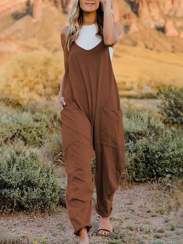 Sleeveless V-Neck Pocketed Jumpsuit in Full Size by Double Take