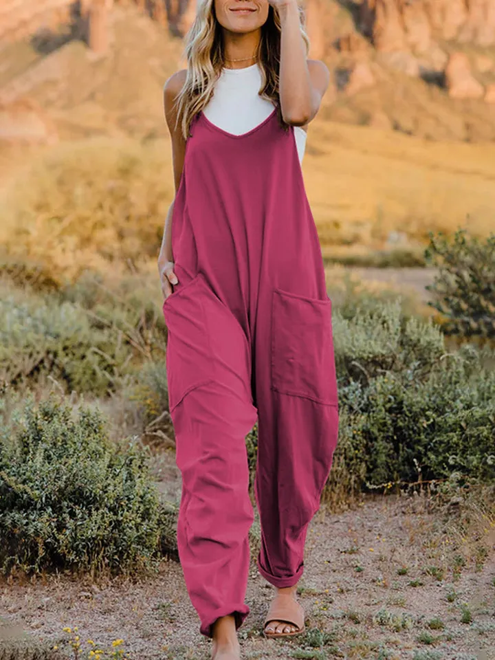 Sleeveless V-Neck Pocketed Jumpsuit in Full Size by Double Take