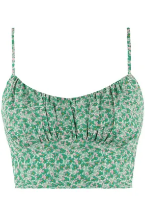 Elasticated Green Floral Crop Tops with Back Detail