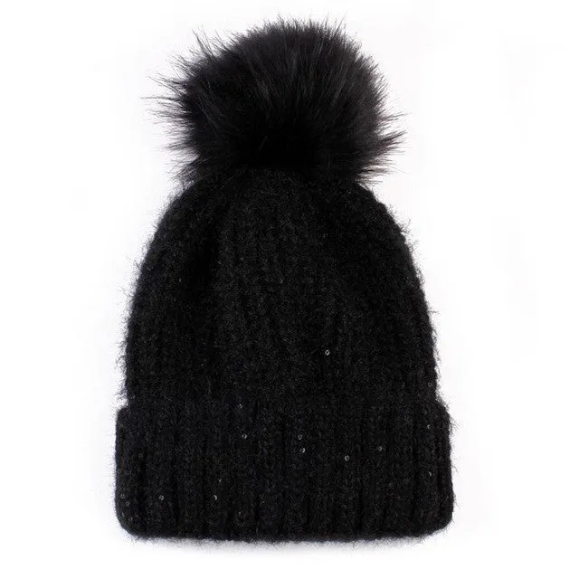 Winter Fur Ball Beanie Hat