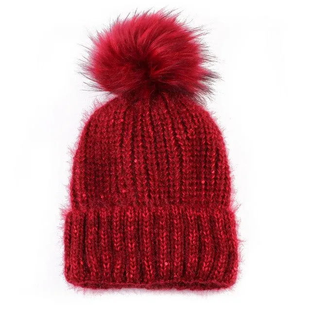 Winter Fur Ball Beanie Hat