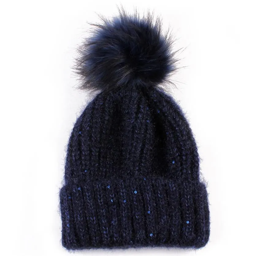 Winter Fur Ball Beanie Hat