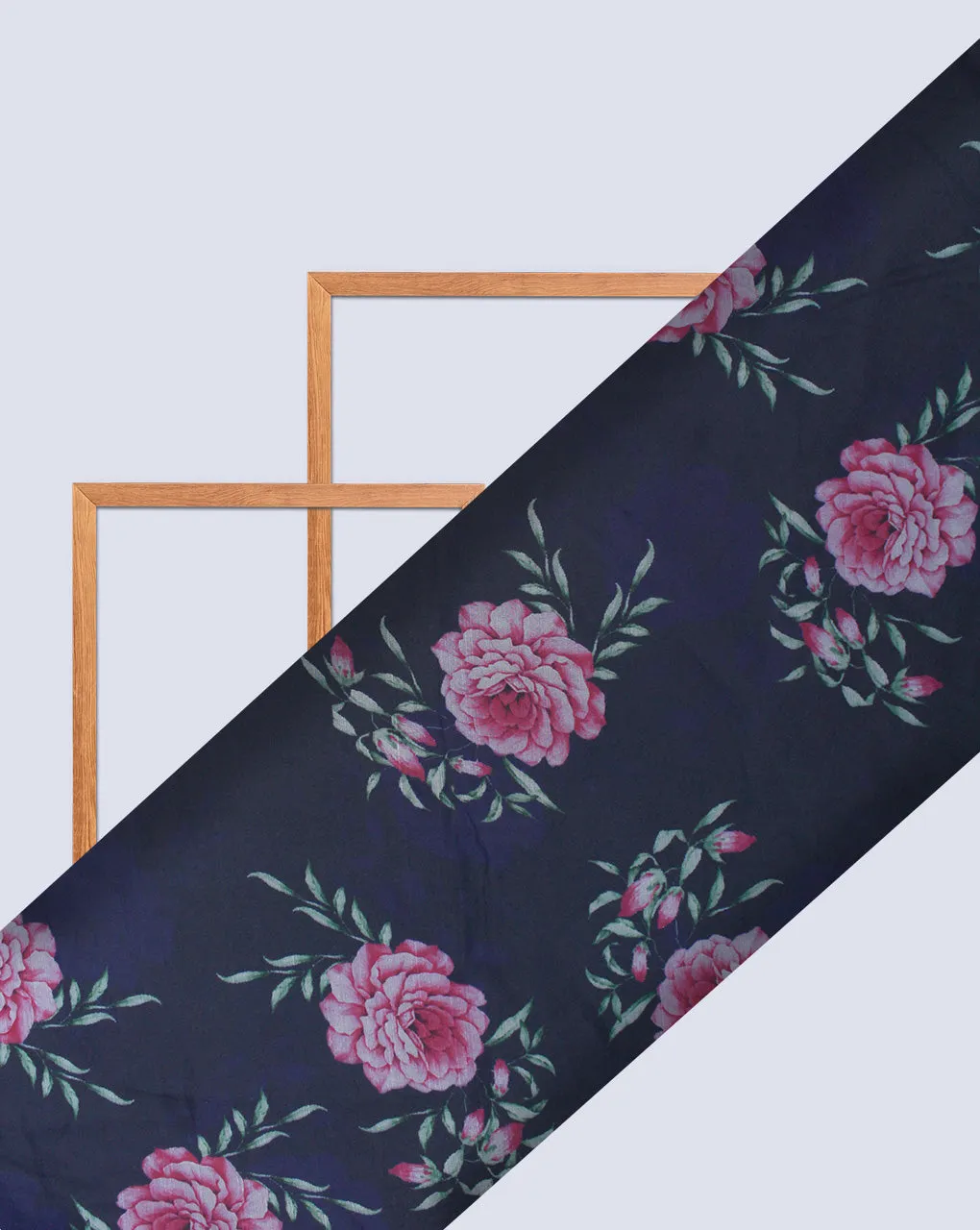 Navy Blue Floral Polyester Organza Fabric