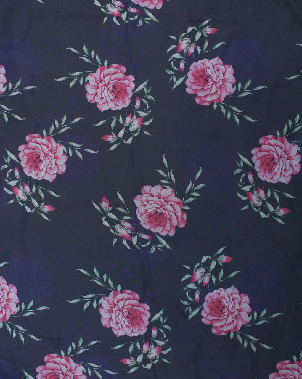 Navy Blue Floral Polyester Organza Fabric