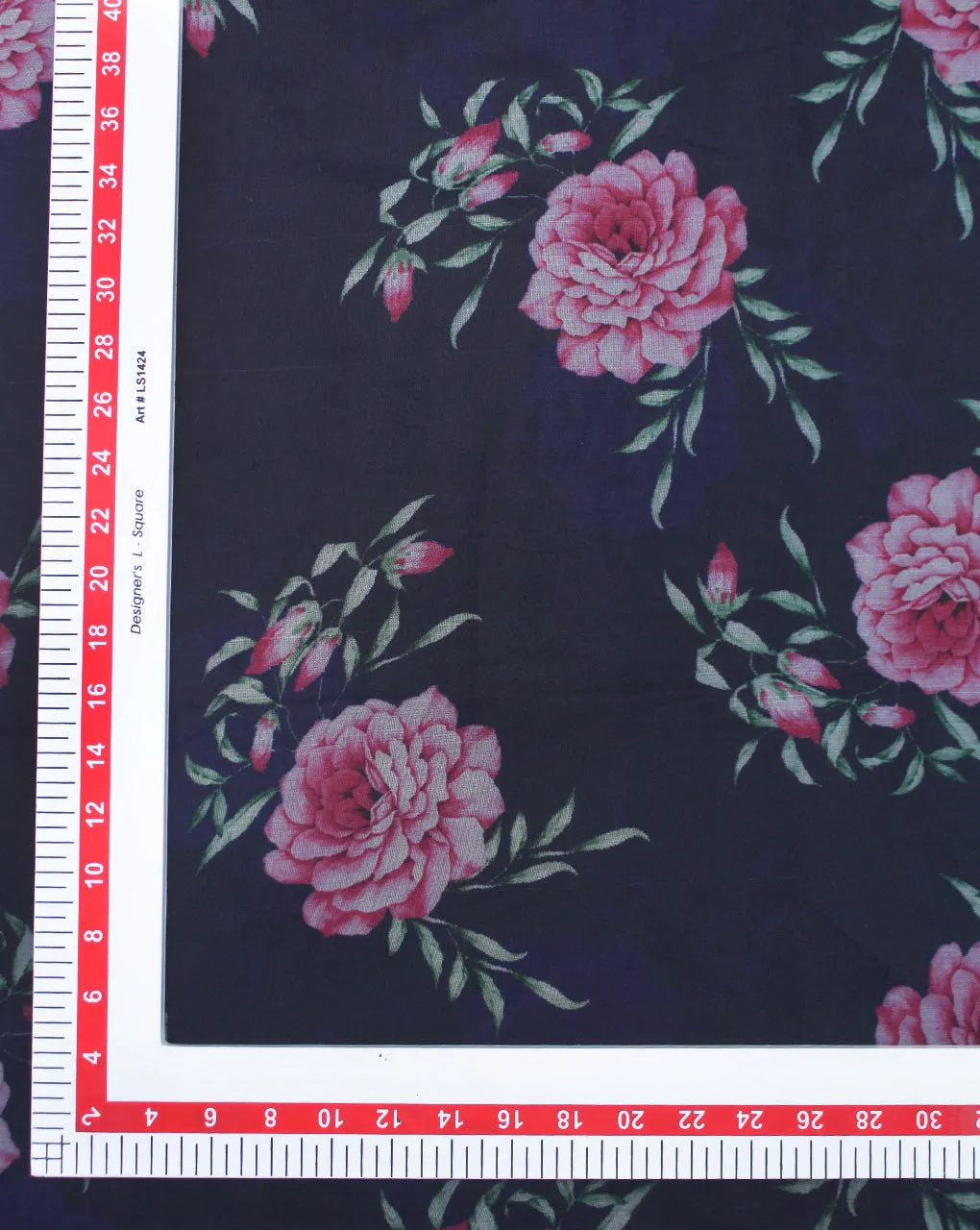 Navy Blue Floral Polyester Organza Fabric