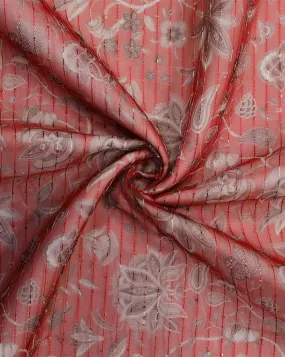 Red Floral Polyester Organza Fabric