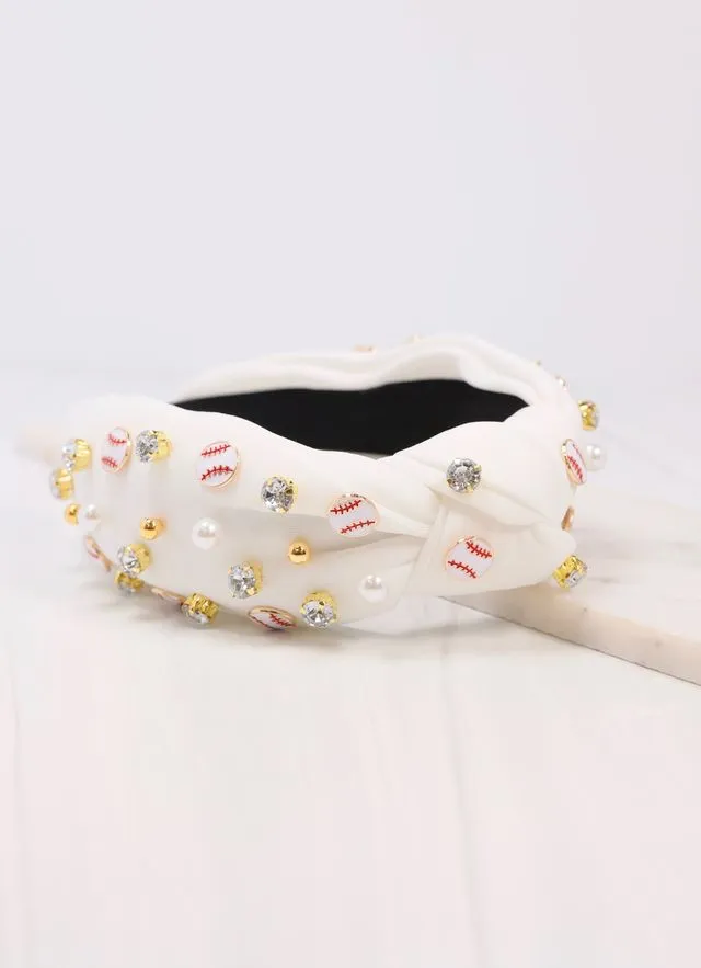 White Double Header Baseball Headband