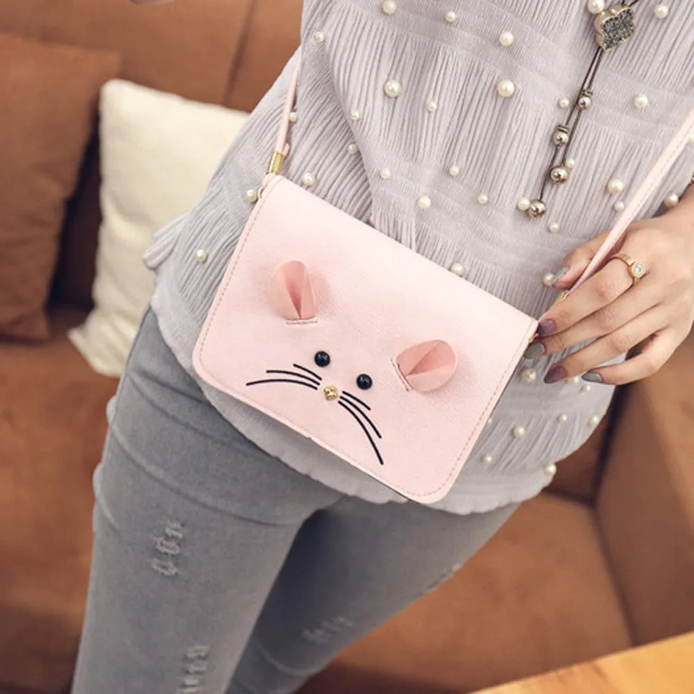 Girls Mini Nubuck Satchel Handbags Tote Messenger Bag Matte Purse Mice Design Shoulder Bags Women