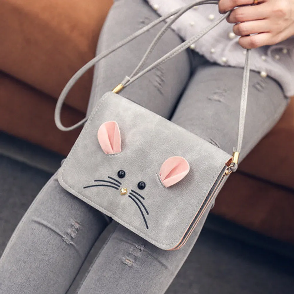 Girls Mini Nubuck Satchel Handbags Tote Messenger Bag Matte Purse Mice Design Shoulder Bags Women