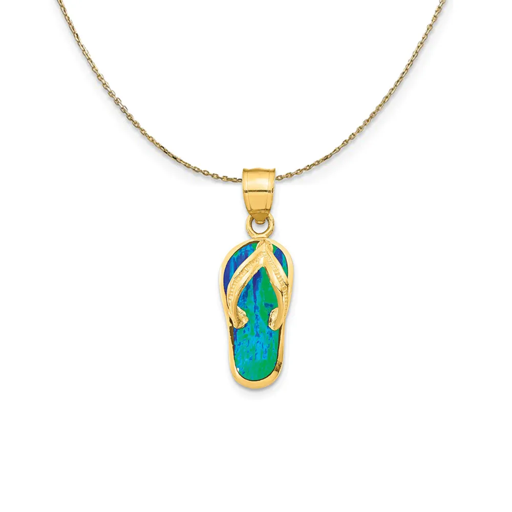 Gold Created Blue Opal Flip Flop Necklace