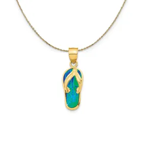 Gold Created Blue Opal Flip Flop Necklace