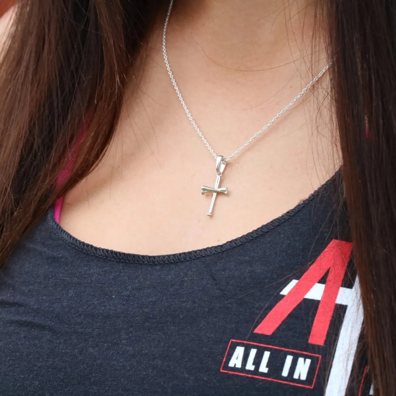 Gold Mini Baseball Bat Cross Necklace