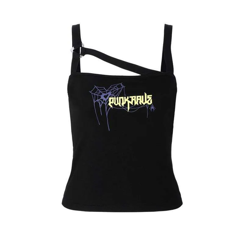 Gothic Spider Web Printed Crop Tops for Women