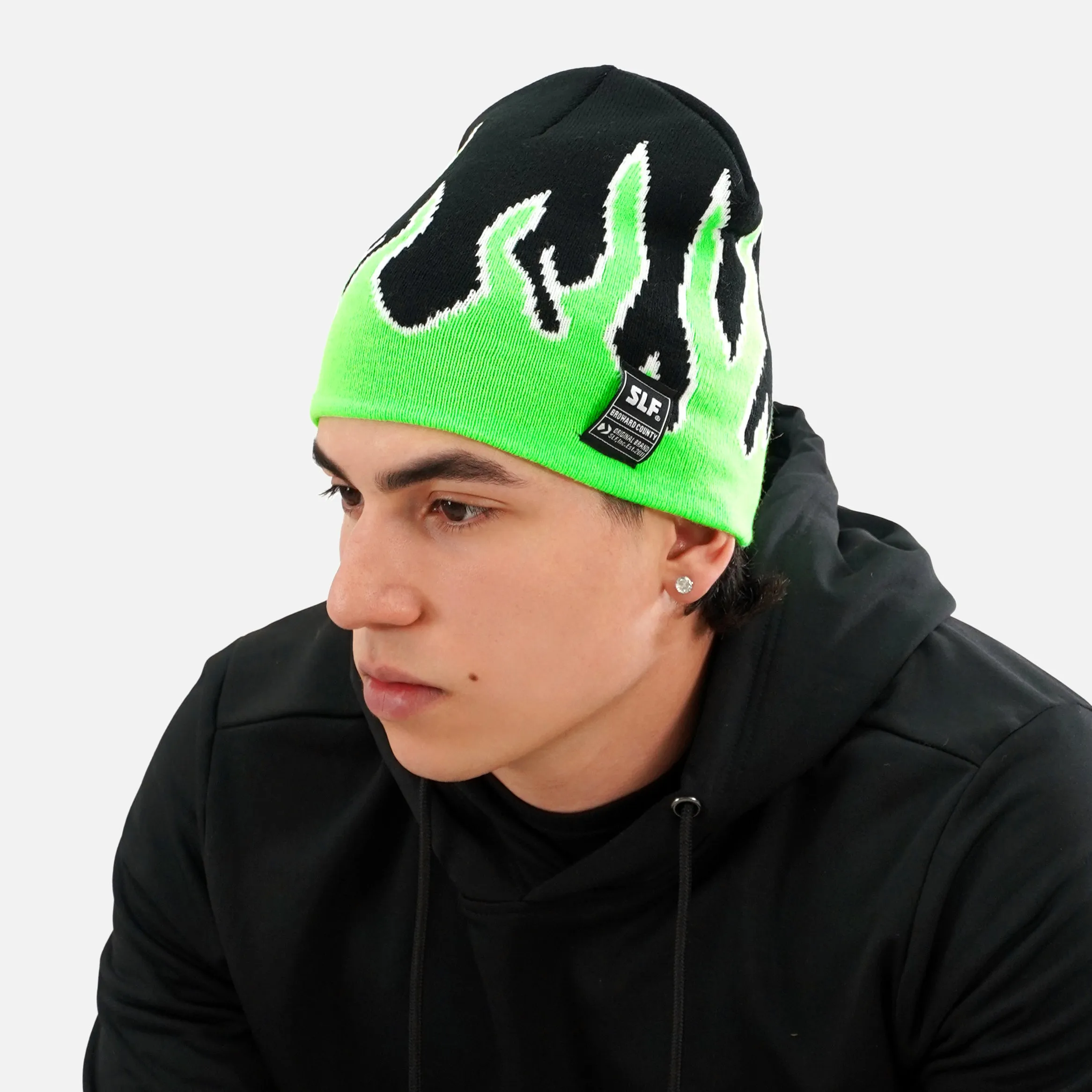 Green Fire Knit Beanie