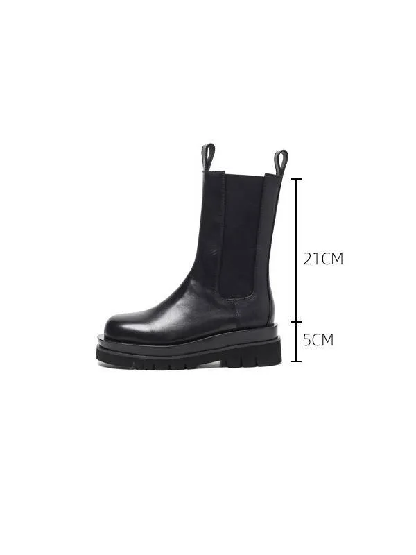 Chelsea Women's Mid-Calf Genuine Black Leather Boots