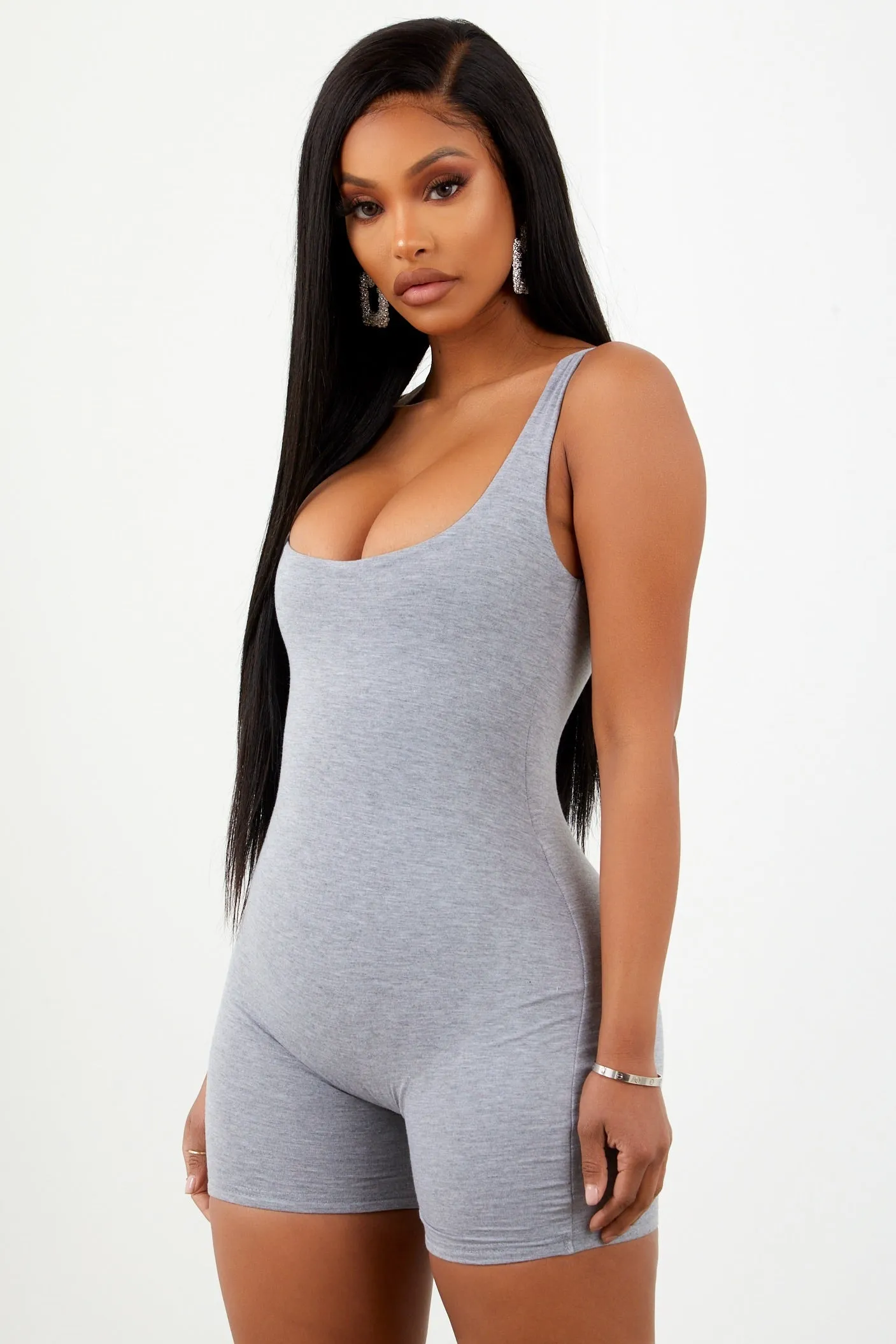 Heather Grey Basic Round Neck Bodysuit