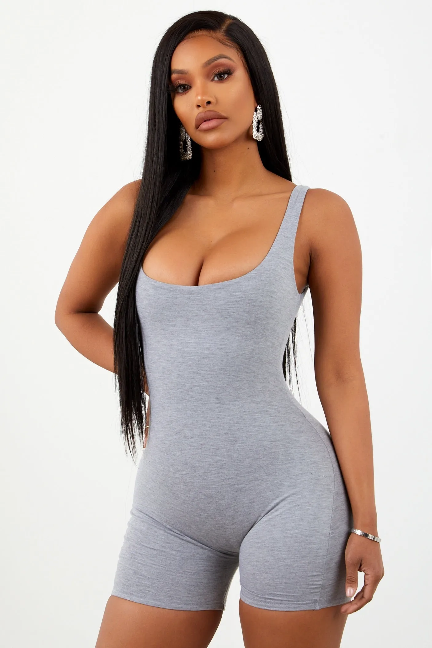 Heather Grey Basic Round Neck Bodysuit