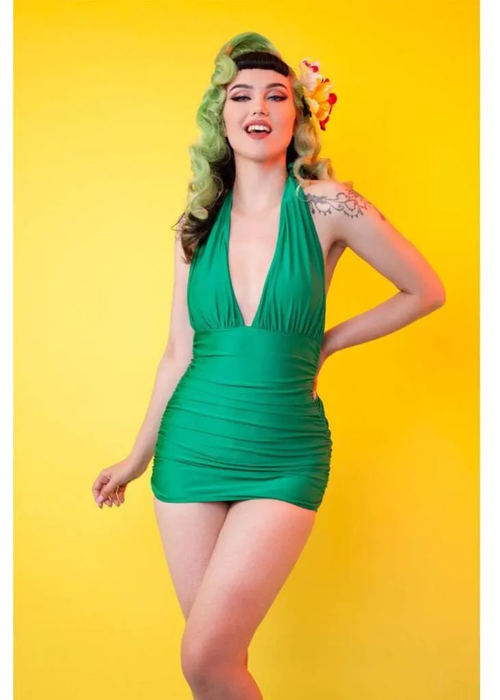 Green 50's Swimsuit with High Shine by Collectif x Playful Promises