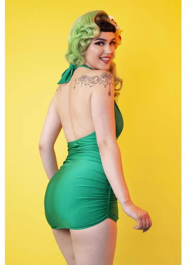 Green 50's Swimsuit with High Shine by Collectif x Playful Promises