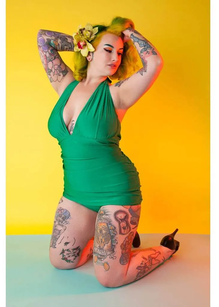 Green 50's Swimsuit with High Shine by Collectif x Playful Promises