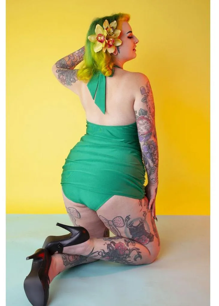 Green 50's Swimsuit with High Shine by Collectif x Playful Promises