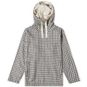 Hooded Jacket in Beige & Navy Check Pattern