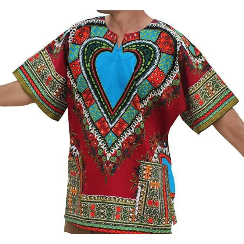 Red African Primitive Tribal Ethnic Short Sleeve Shirt