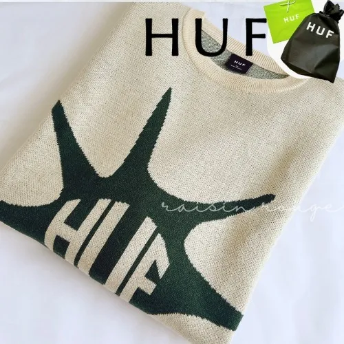 HUF Wool Street Style Crew Neck Unisex Long Sleeve Logo