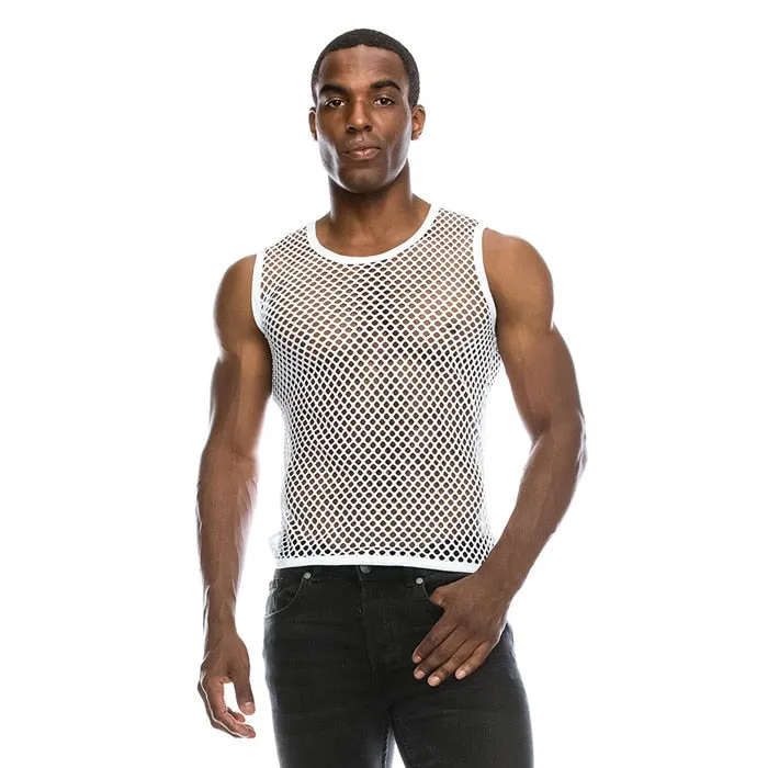 Polyester See-Through Fishnet Streetwear Fitness Shirt