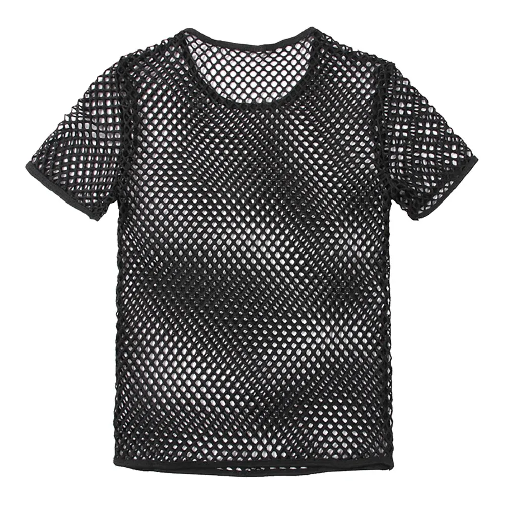 Polyester See-Through Fishnet Streetwear Fitness Shirt