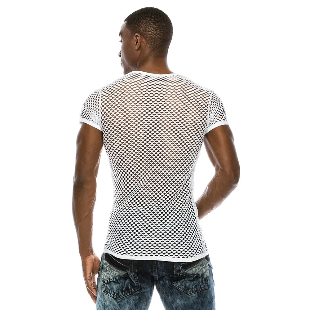 Polyester See-Through Fishnet Streetwear Fitness Shirt