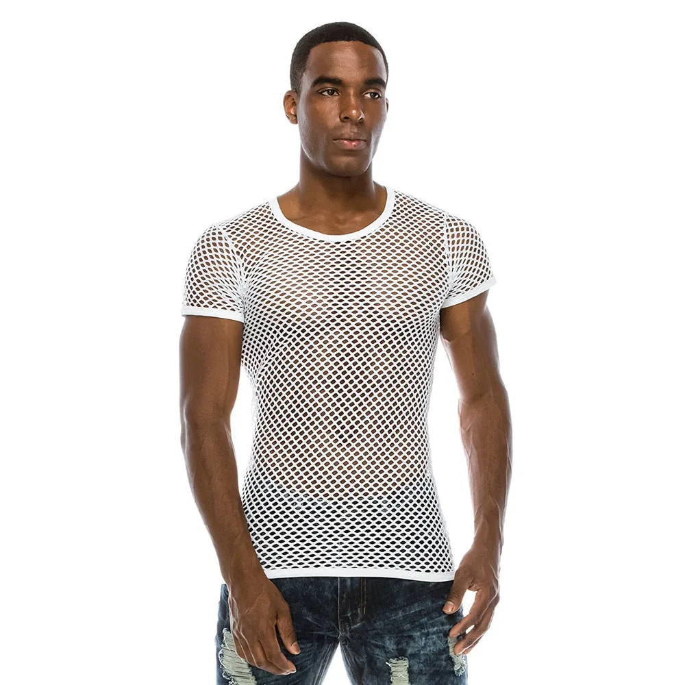 Polyester See-Through Fishnet Streetwear Fitness Shirt