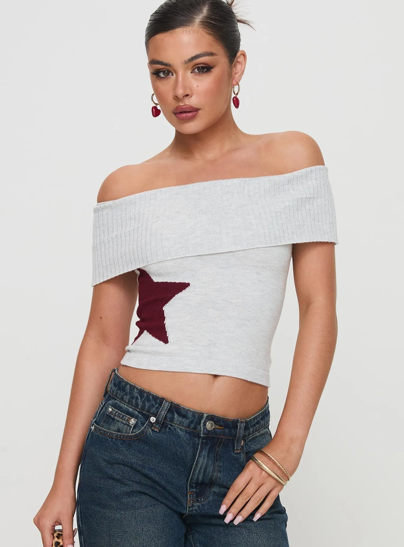 Grey Off-The-Shoulder Top by Jacquiel