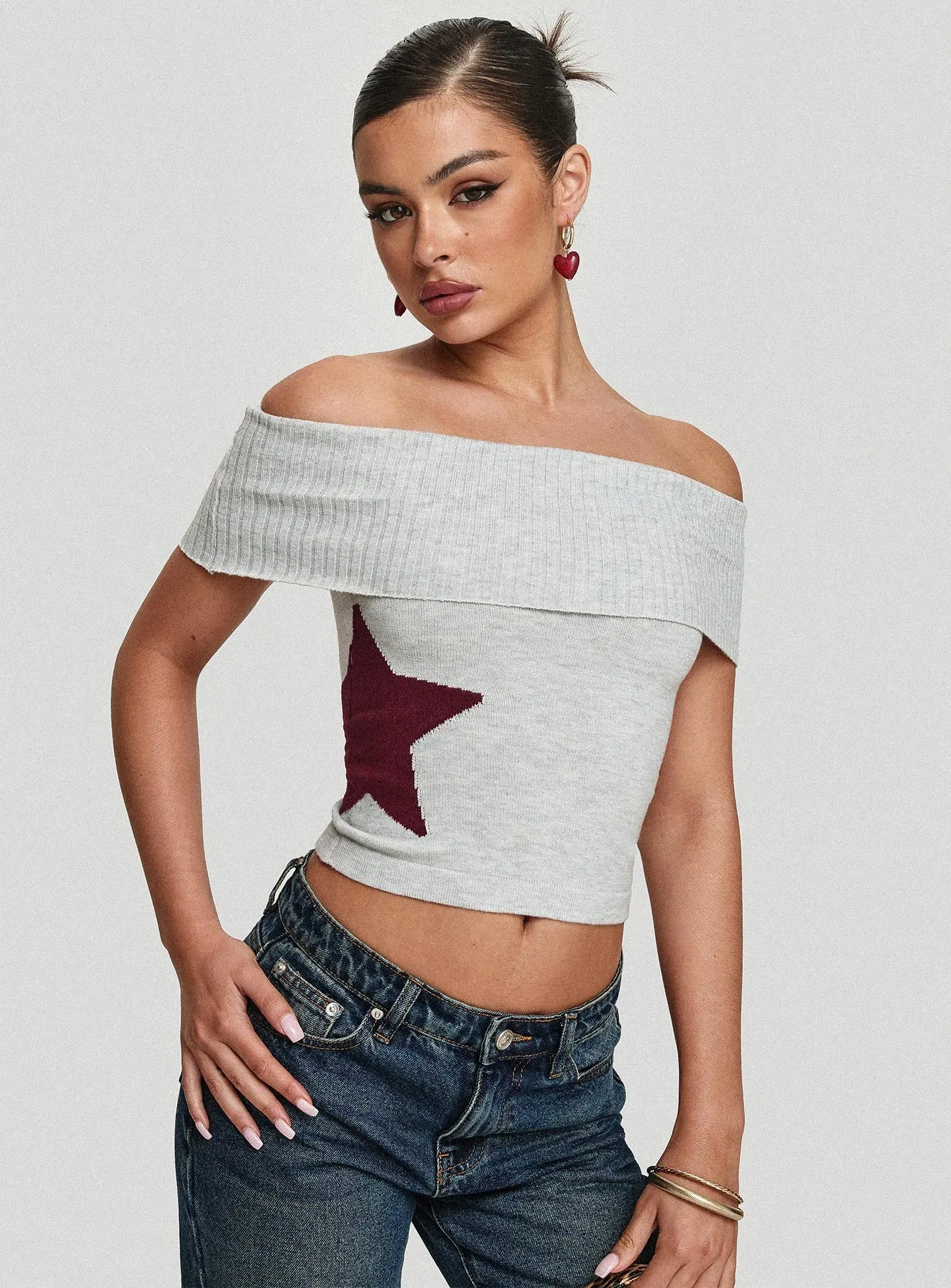 Grey Off-The-Shoulder Top by Jacquiel