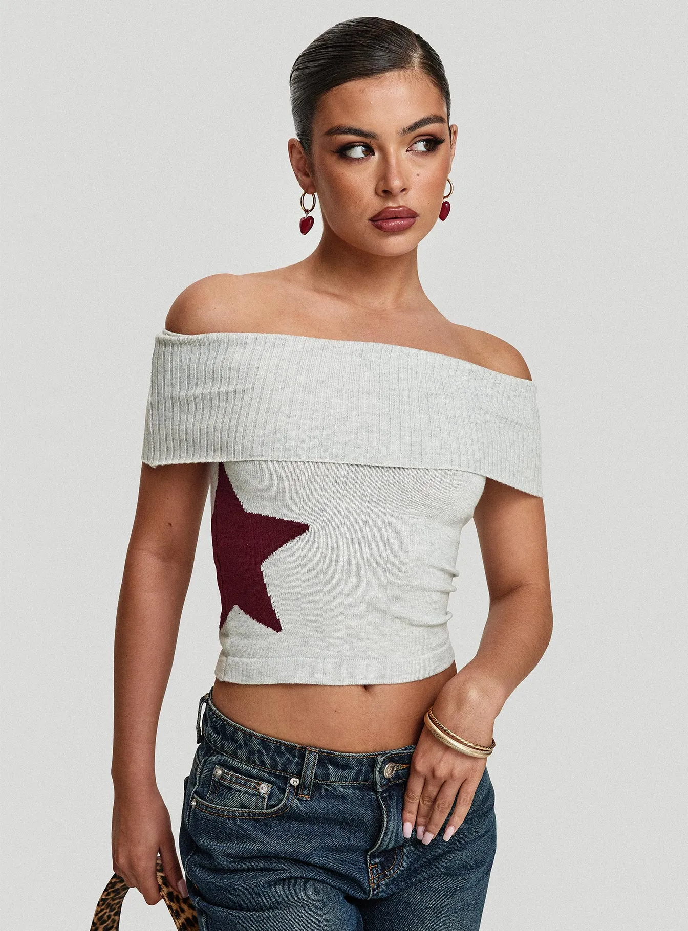 Grey Off-The-Shoulder Top by Jacquiel