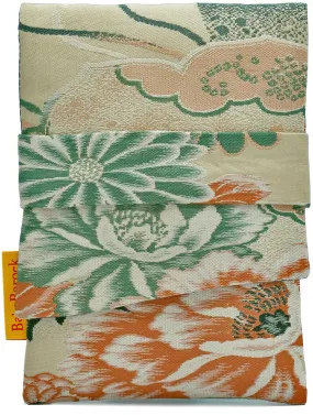 Japanese Vintage Silk Foldover Pouch with Chrysanthemums and Cranes