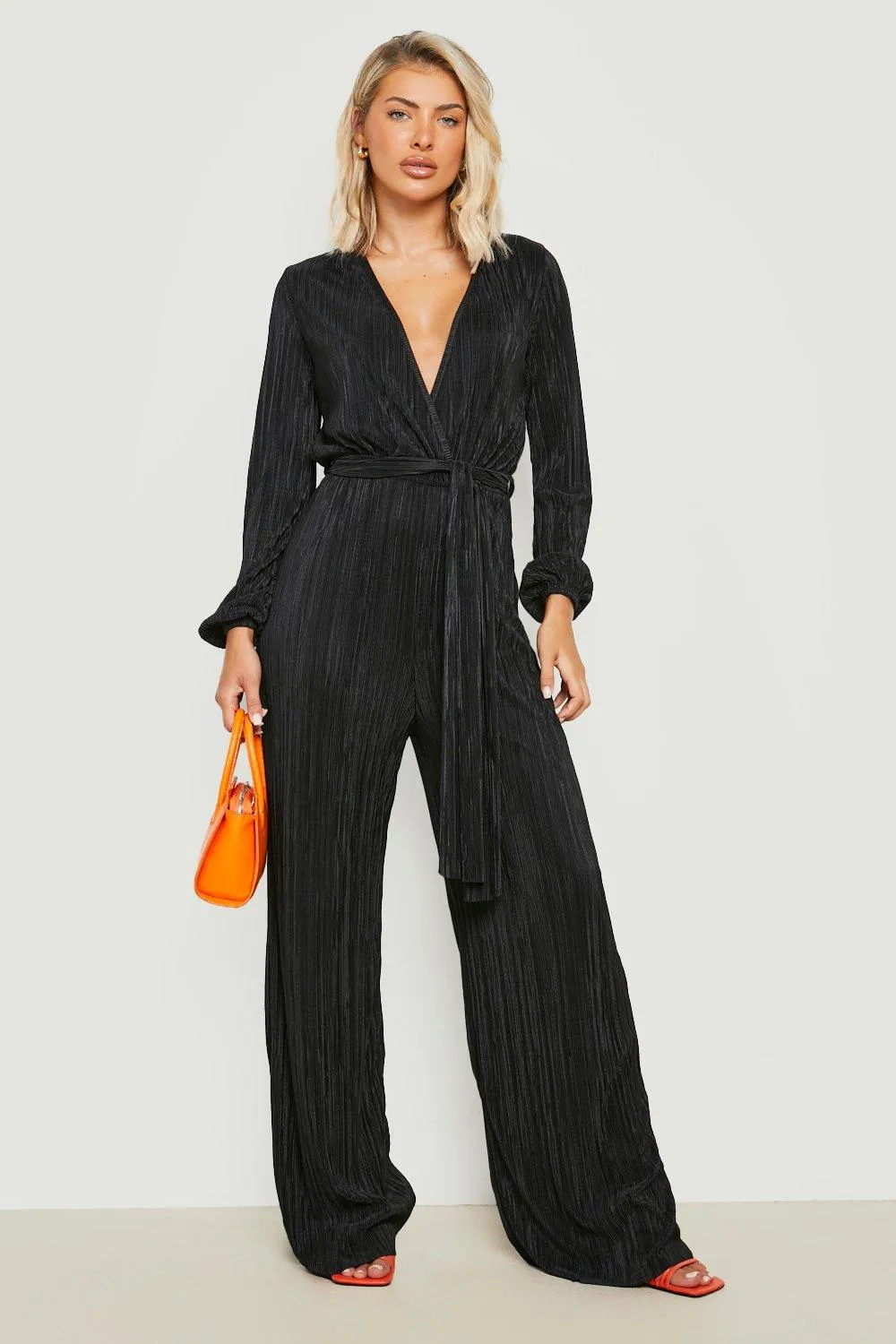 Plisse Plunge Wrap Jumpsuit