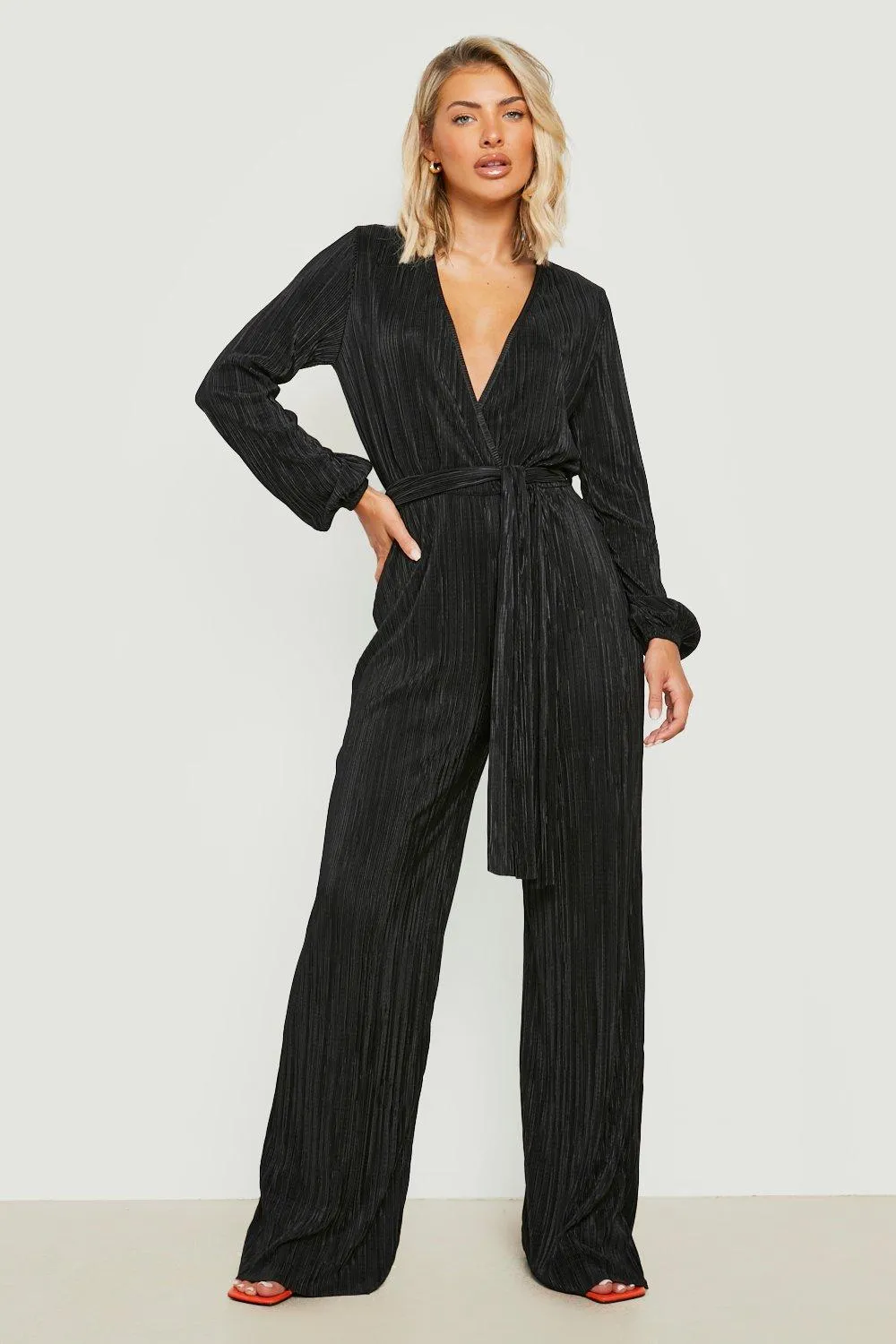 Plisse Plunge Wrap Jumpsuit