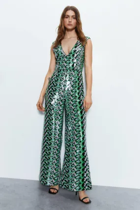 Premium Printed Sequin Jumpsuit