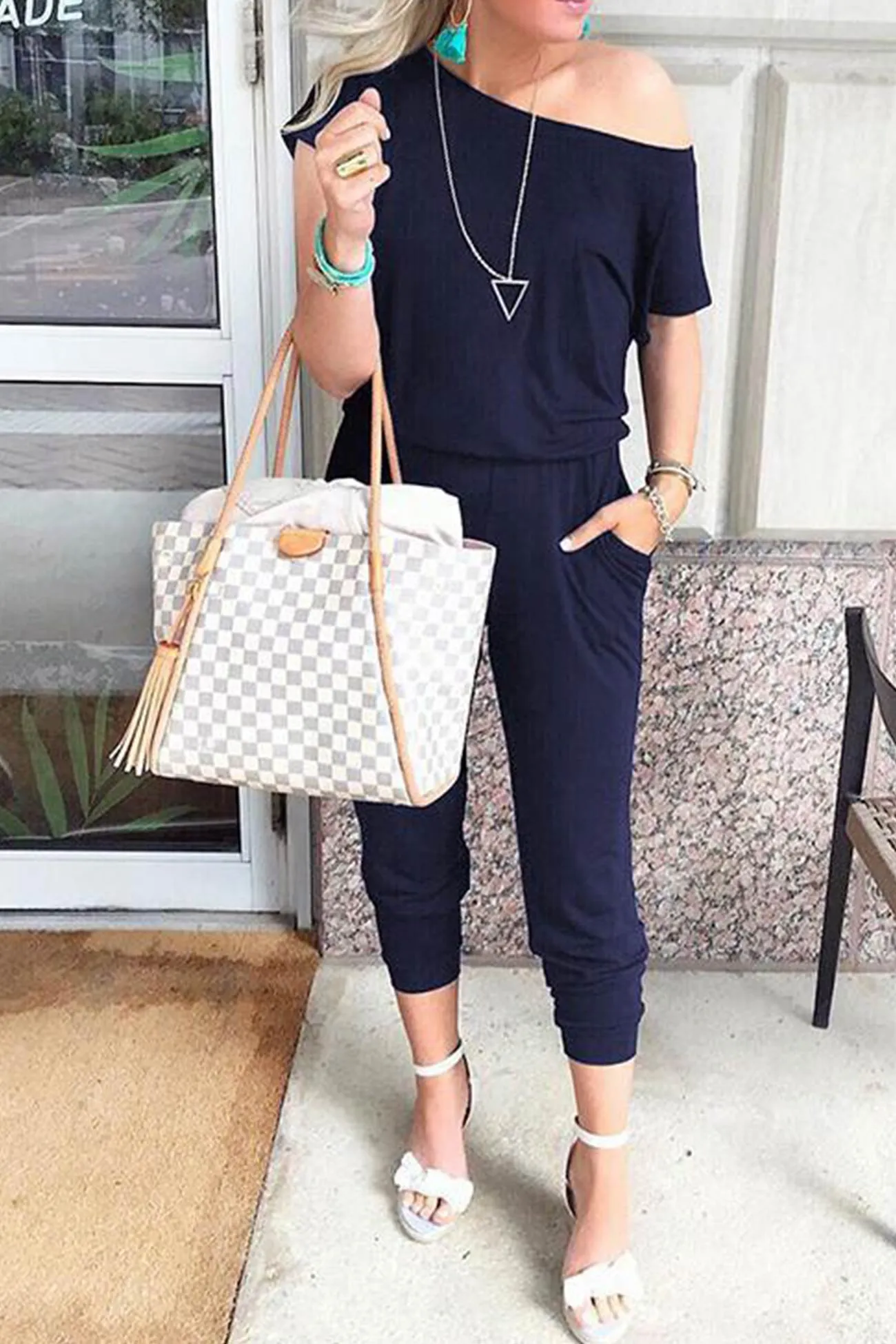 Jumpsuits with High Waist and Sloping Shoulders