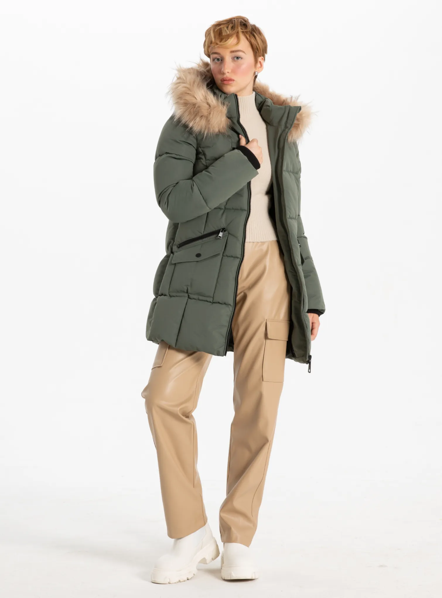 KHIONE|Long Zip Hooded Coat