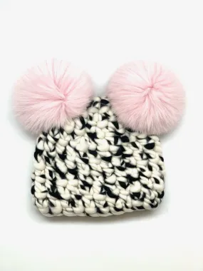 Kids Mischa Lampert XL Mickey Beanie in White/Black/Baby Pink