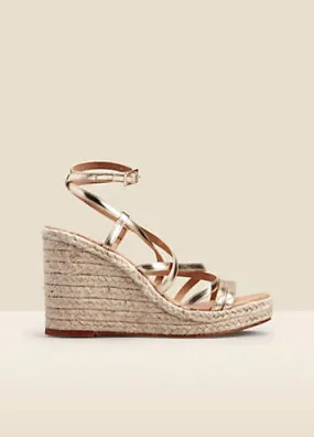 Leather Strappy Wedge Espadrilles