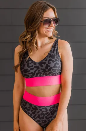 Bold Leopard Print Neon Pink Bikini Top