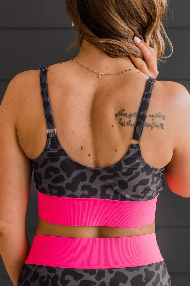 Bold Leopard Print Neon Pink Bikini Top