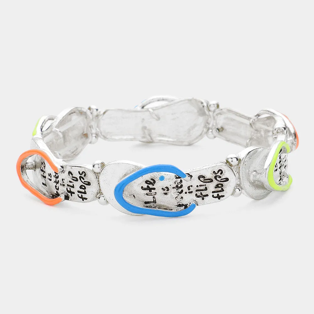 iLLASPARKZ Metal Stretch Bracelet with 'Life is Better In Flip Flops' Motif