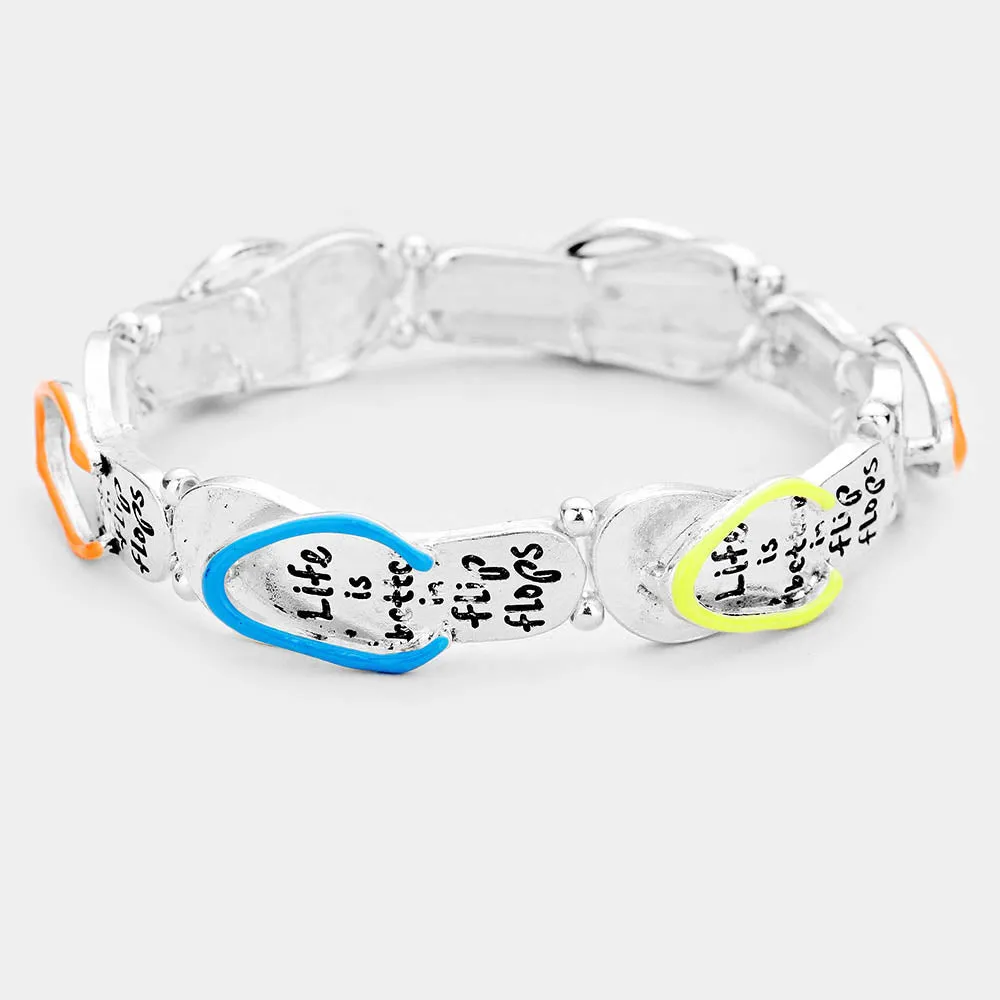 iLLASPARKZ Metal Stretch Bracelet with 'Life is Better In Flip Flops' Motif