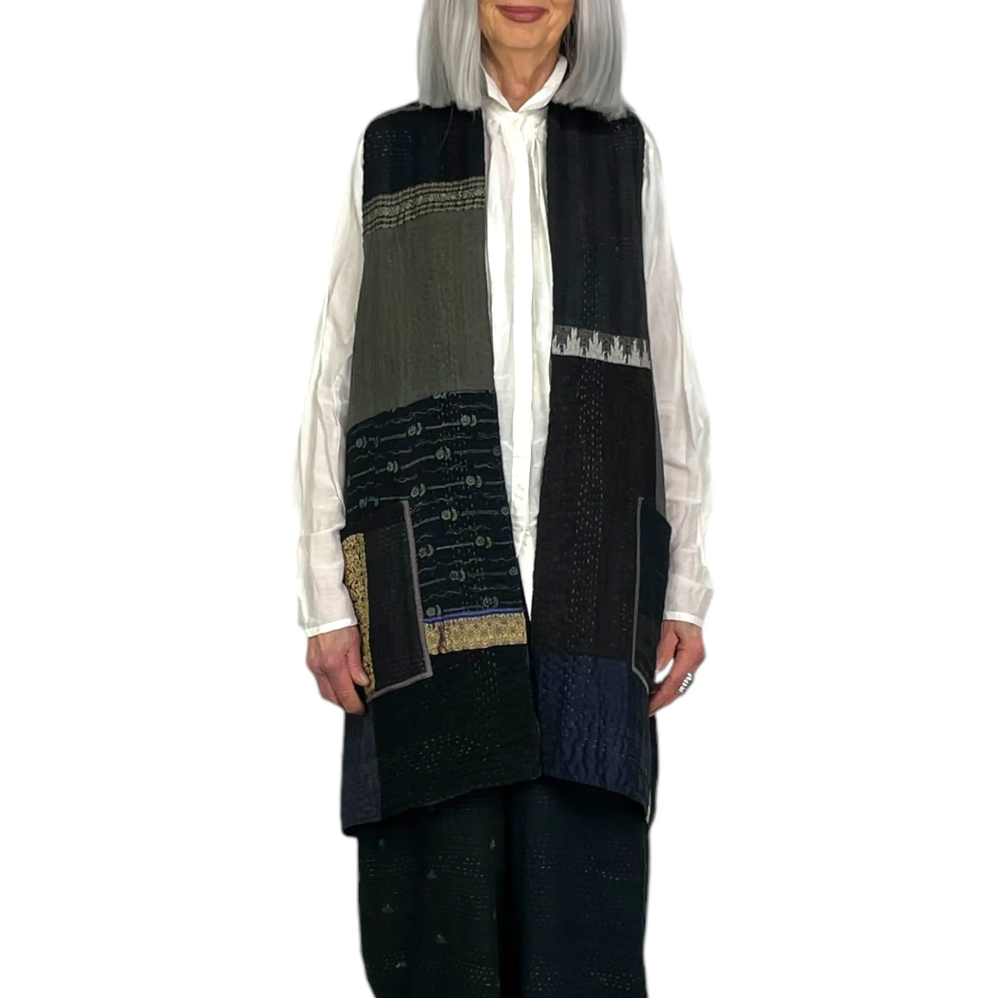 Long Kimono Vest with Patch