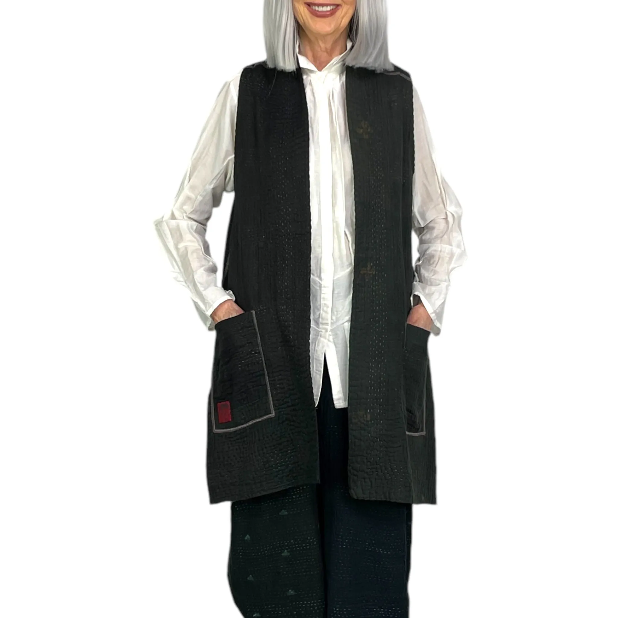 Long Kimono Vest with Patch